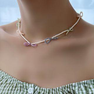 Multicolor-bow Bead Necklace Multicolor - One Size