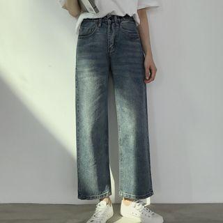 Cropped Wide-leg Washed Jeans
