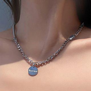 Lettering Pendant Chain Necklace 1 Pc - Silver - One Size