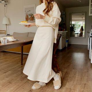 Set: Drop-shoulder Pullover + A-line Skirt