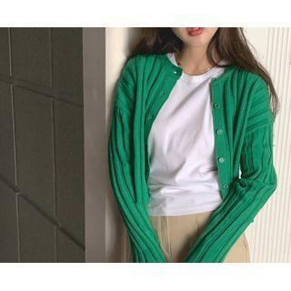 Thick Ribbed Cropped Cardigan One Size