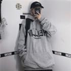 Lettering Long-sleeve Hoodie Gray - One Size