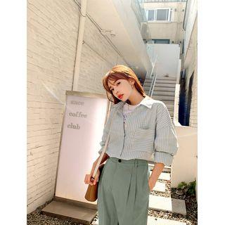 Pocket-front Oversized Striped Shirt