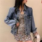 Flower Print Spaghetti Strap Mini A-line Dress / Pocket Detail Denim Jacket