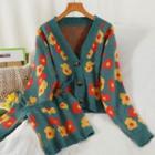 Set: Floral Print Cardigan + Knit Camisole Top
