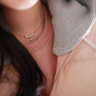 Contrast-hooded Zip-up Padded Jacket