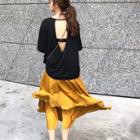 Cut Out Short-sleeve T-shirt / Ruffle Hem Midi Skirt