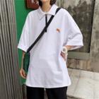 Embroidered Half-zip Short-sleeve Polo Shirt