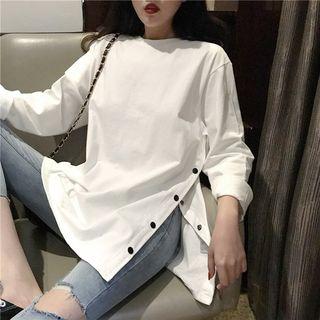 Long-sleeve Side-slit T-shirt