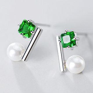 Rhinestone Faux Pearl Sterling Silver Earring