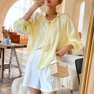 Tie-strap Lace Trim Blouse