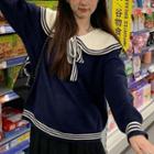 Sailor Collar Sweater Blue - One Size