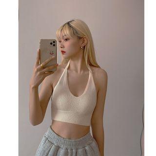 Halter-neck Crop Top Off-white - One Size