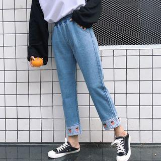 Strawberry Embroidered Loose-fit Jeans