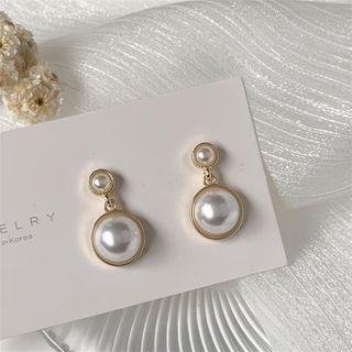 Faux Pearl Drop Sterling Silver Ear Stud / Clip-on Earring