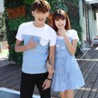 Couple Matching Two-tone Panel Short-sleeve T-shirt / Mini A-line Dress