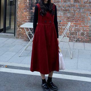 Corduroy Midi Jumper Dress As Shown In Figure - One Size