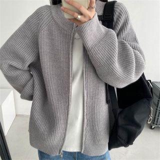 Round-neck Zip-up Sweater Jacket