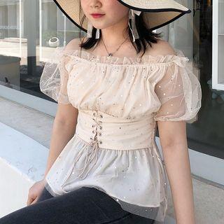 Sequined Short-sleeve Mesh Top