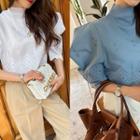 Mutton-sleeve Eyelet-lace Blouse