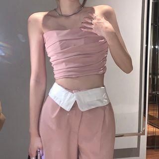 Plain Tube Top / High Waist Wide Leg Pants