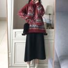 Jacquard Sweater / Midi A-line Skirt / Set