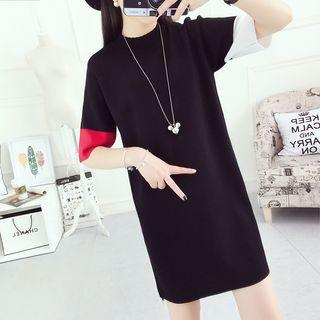 Elbow-sleeve Color Block Knit Dress