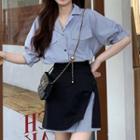 Lapel Short-sleeve Striped Shirt Miniskirt