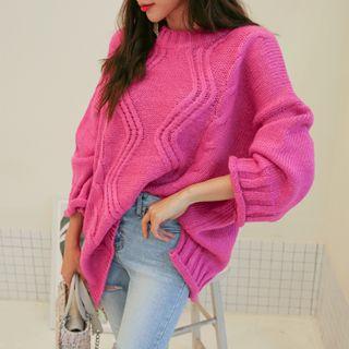 Dip-front Oversized Cable-knit Sweater