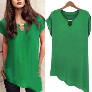 Asymmetric Hem Short-sleeve Chiffon Top