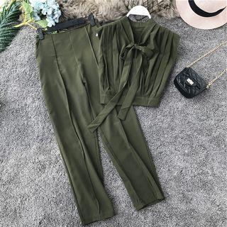 Set: Bow Sleeveless Top + Straight Fit Pants