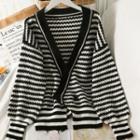 Striped Double-breasted Loose Cardigan Black - One Size