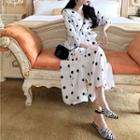 3/4-sleeve Polka Dot Midi Wrap Dress