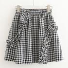 Ruffle Trim Plaid A-line Skirt