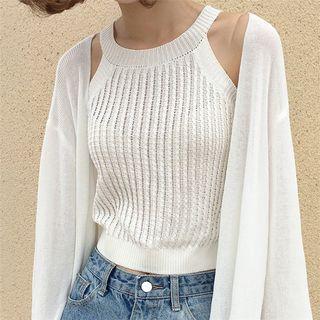 Plain Cropped Knit Halter Camisole Top