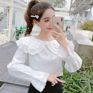 Peter Pan Collar Bell-sleeve Plain Blouse