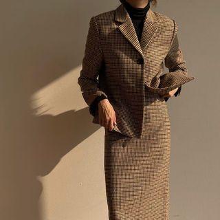Plaid Oversize Blazer / High-waist Plaid A-line Skirt