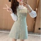 Set: Long-sleeve Shirt + Buttoned A-line Mini Pinafore Dress
