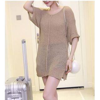 Elbow Sleeve Open Knit Tunic