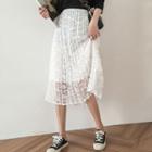 Lace Panel Midi Skirt White - One Size
