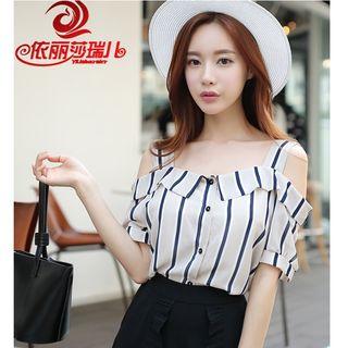 Cold Shoulder Striped Blouse