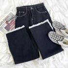 Lace Trim High Waist Straight Leg Jeans