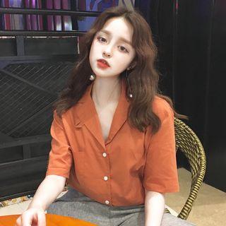 Short-sleeve Peaked Lapel Shirt