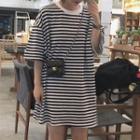 Elbow-sleeve Striped Mini T-shirt Dress As Shown In Figure - One Size