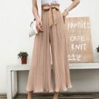 Bow Accent Cropped Wide-leg Pants
