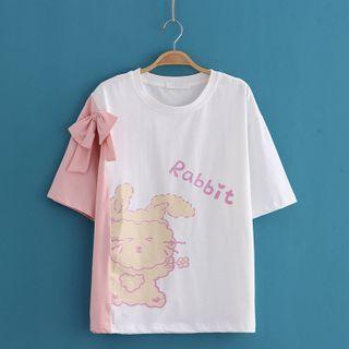 Rabbit Print Color Block Short Sleeve T-shirt