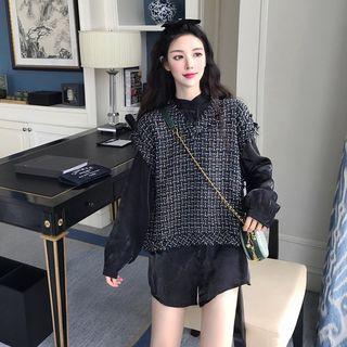 Tweed V-neck Loose-fit Vest / Long-sleeve Shirt