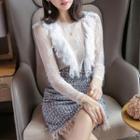 Lace Panel Long Sleeve Tweed Dress