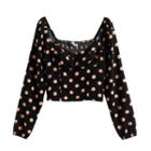 Sweetheart Neckline Dotted Cropped Blouse
