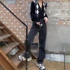 High-waist Contrast Stitching Straight Leg Jeans